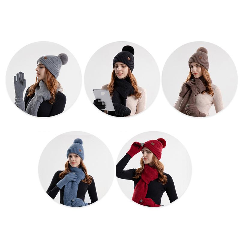 Зимняя вязаная шерстяная шапка, женская теплая шапка, шарф, перчатки, трехсекционная защитная шапка для ушей, шапка с рукавами, шапочки Skullies
