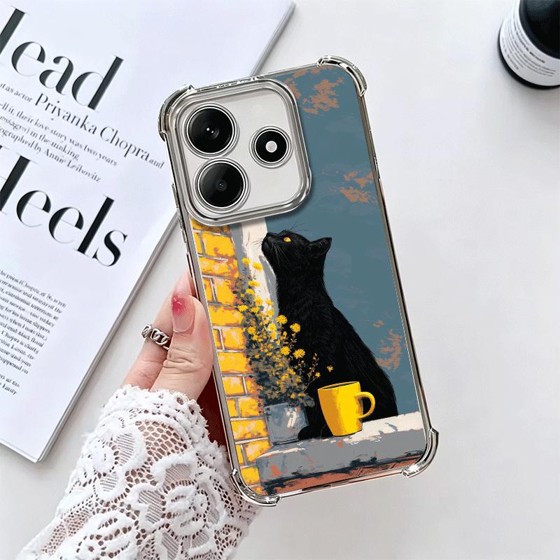 Черный кот Эстетичный узор Покрытие Чехол для телефона Для Xiaomi Redmi Note 14 15 Pro Plus 13 12 11 11S 11T 10 9S 9 5G Противоударный Airaba