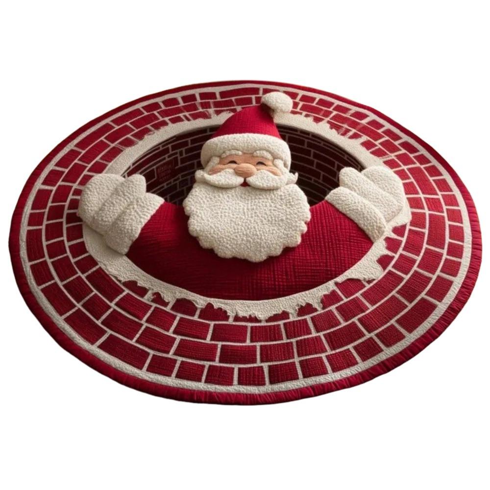 60*60cm Christmas Round Carpet 3D Special-shaped Crystal Velvet Santa Claus Floor Mat Anti-Slip Atmosphere Decoration