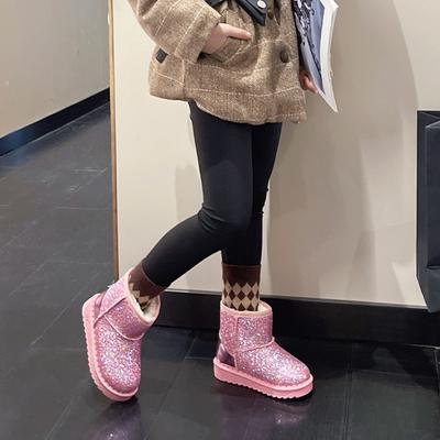 Детские зимние плюшевые зимние сапоги с пайетками, теплые удобные детские ботильоны с толстой подошвой, нескользящие, повседневная обувь для мальчиков и девочек