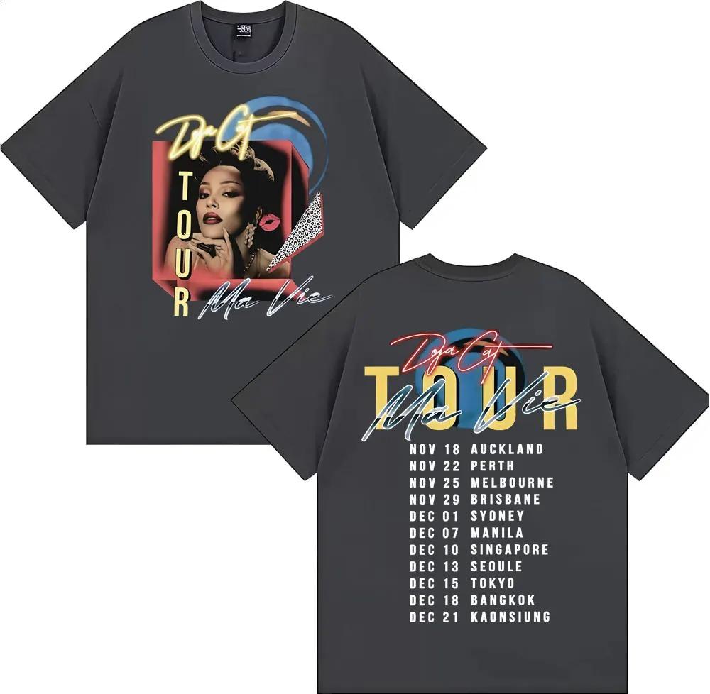 Doja Cat Ma Vie World Tour Двусторонняя футболка с принтом Хип-Хоп Рэп Мерч Черный Хлопок Оверсайз Унисекс Футболки