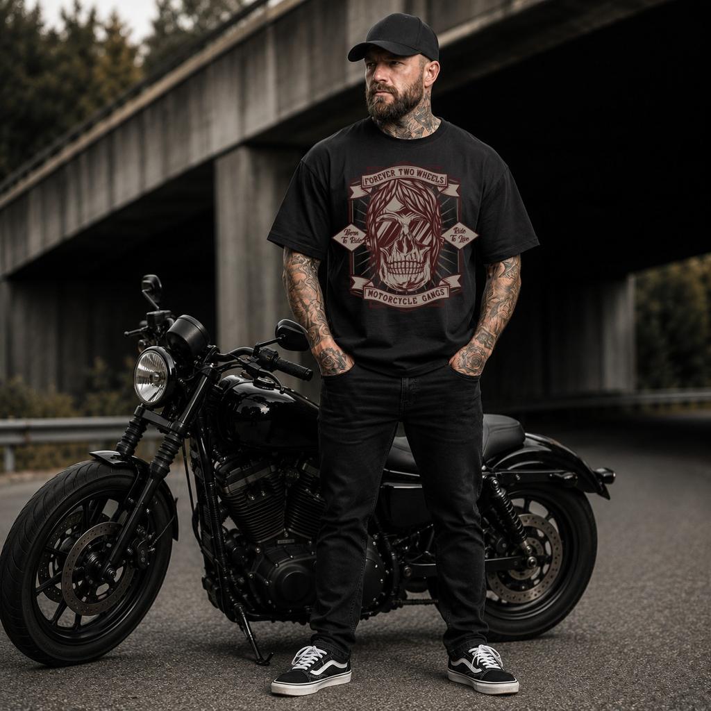 Men's Motorcycle T-shirt Moto 100% Cotton Black L
