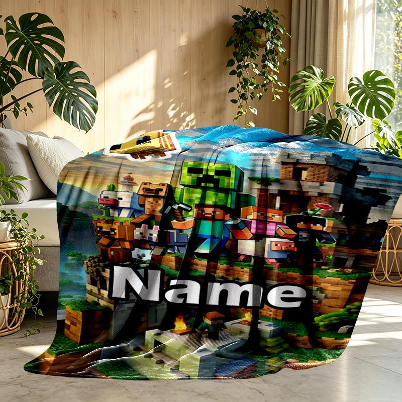 Custom Name Personalized Minecraft Print Blankets, Home Decor, Bedroom, Sofa, Camping, Couch, Gifts for Birthday Christmas