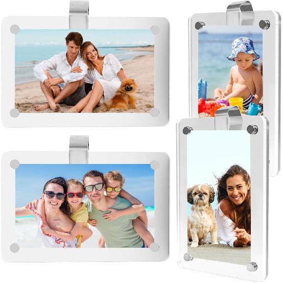 4 Pack Car Sun Visor Photo Holder, Acrylic Magnetic Personalized Photo Holder car Picture Frame, Photo Car Visor Clip, Personalized Car Accessories