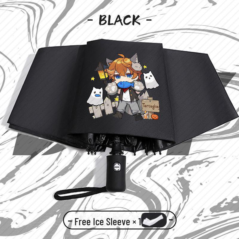 Зонт Genshin Impact Automatic складной с защитой от ультрафиолета для учеников начальной школы - устойчив к ветру, подходит для использования в солнечную и дождливую погоду