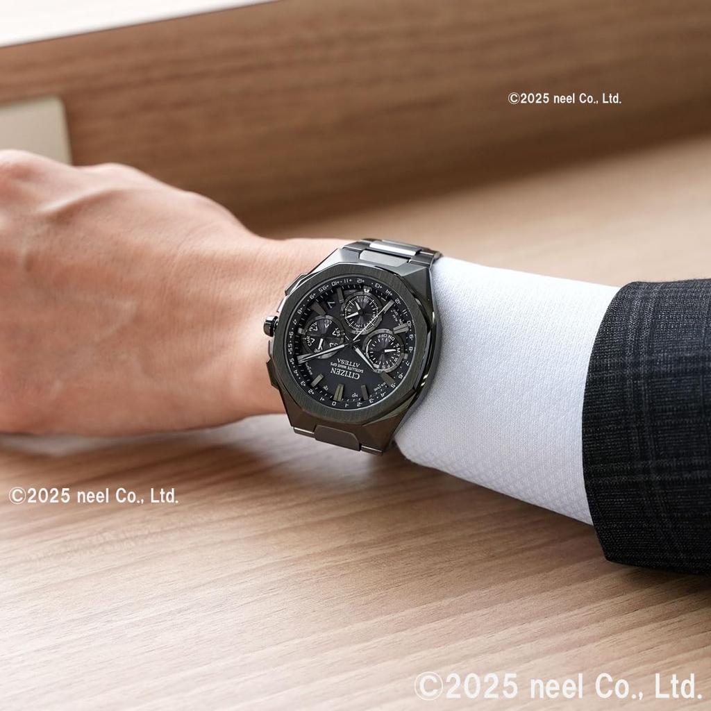 Часы Citizen Attesa Satellite Ceramic Black Titanium, Питание от света, Eco-Drive, GPS, Радиоуправление, Водонепроницаемые, Черные, Безель, Серия, CC4105-69E,