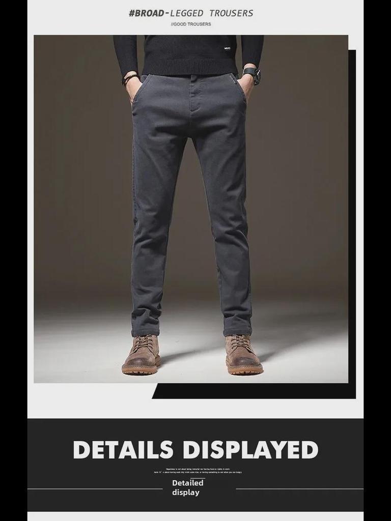 2024 Мужские узкие прямые повседневные брюки — плотные, эластичные, теплые, высококачественный деловой стиль для осени и зимы