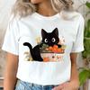 Womens Black Cat and Tangerine Graphic T Shirt Short Sleeve Fashion Clothing Cartoon Animal Lovers 90s Summer Female T-shirts