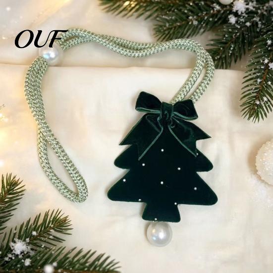Decorative Curtain Holdbacks 2Pcs Christmas Tree Tieback, Velvet Window Holders Ties Xmas Shape Backs, Drape for Holiday Party Festive Accessories