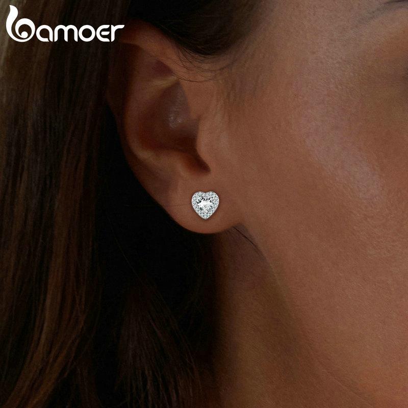 BAMOER Platinum Plated Halo CZ Stud Earrings 925 Sterling Silver Hypoallergenic Classic Elegant Earrings Fashion Jewellry