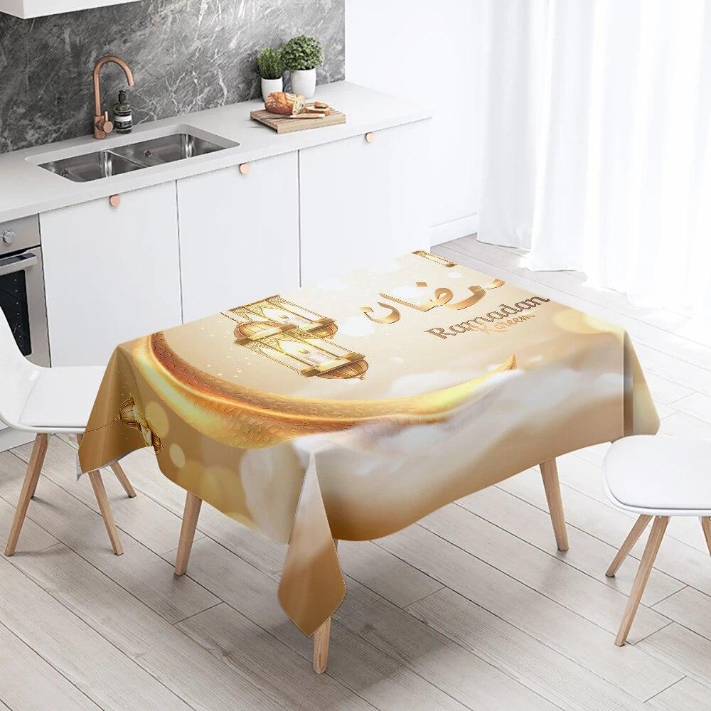 Рамадан Мубарак Домашний Декор Скатерть Исламская Мусульманская Мечеть Рамадан Карим Декоративная Скатерть Водонепроницаемая и Устойчивая к Пятнам