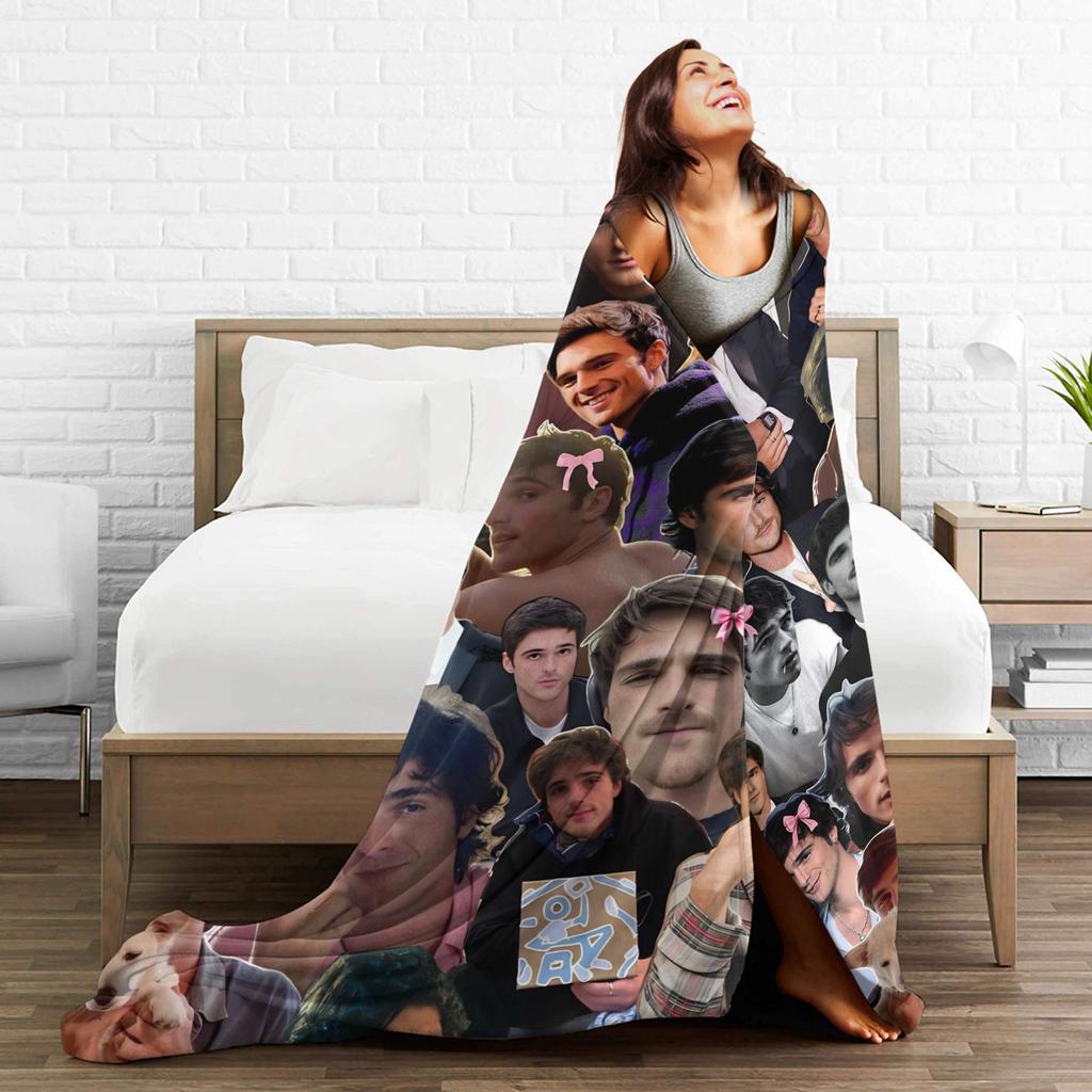 Jacob Elordi Actor Photo Collage Blanket Camping Flannel Bedding Throws For Living Room Warm Soft Bedspread Birthday Present