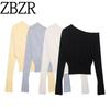 Za Autumn New Arrivals Women's Clothing Zr European and American Style Off-Shoulder Slit Slim Solid Color Sweater Knitwear Long Sleeve