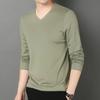 Men Fall Spring Top V Neck Long Sleeves Pure Color Slim Fit
