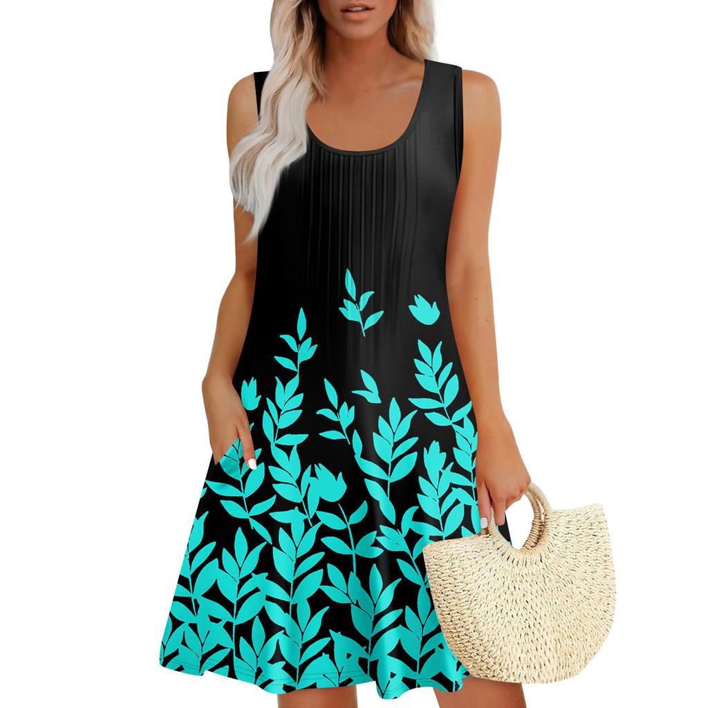 Womens Summer Dresses Loose  Sleeveless Sundresses Dress With Pockets