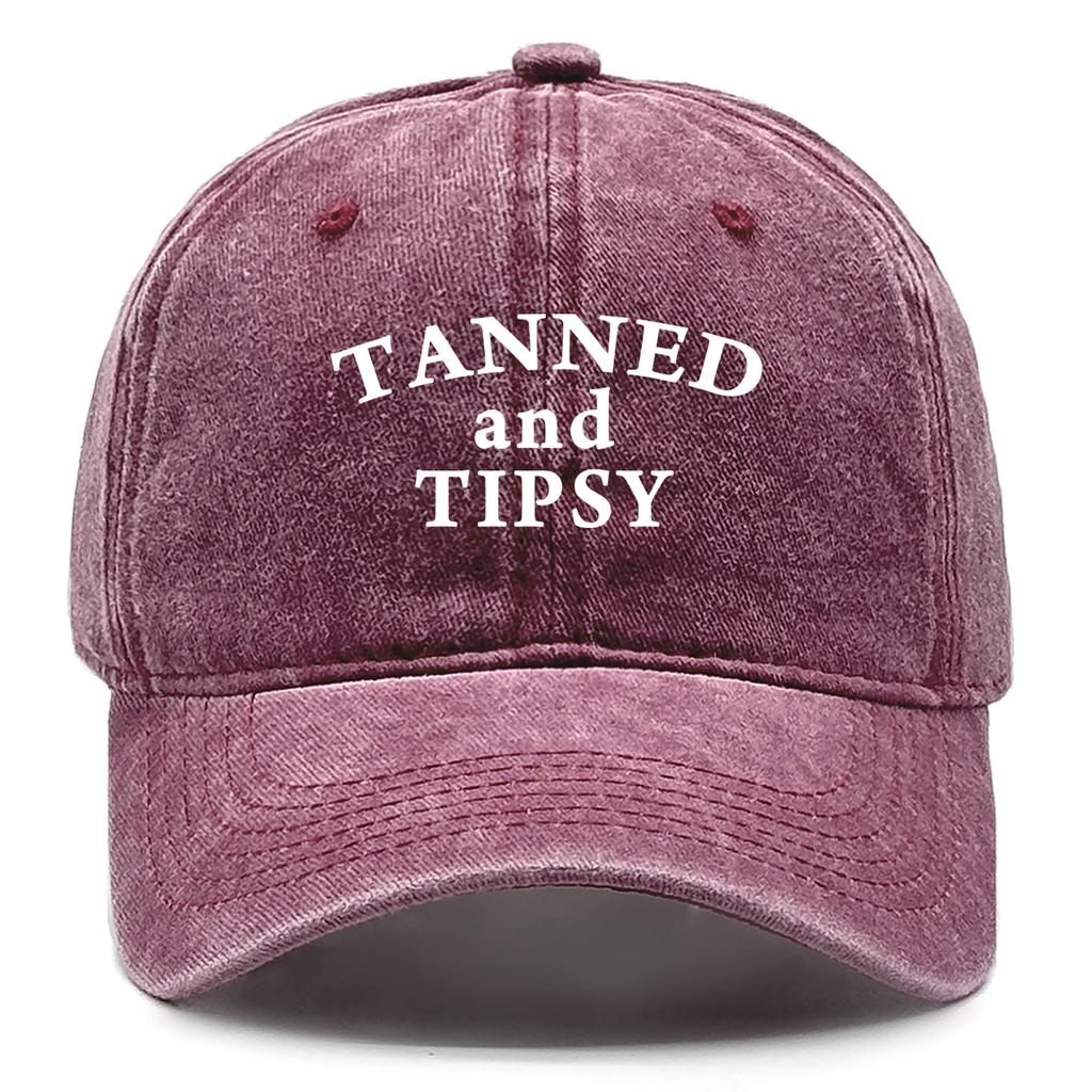 Unisex Adjustable Sun Hat "Tanned and Tipsy" Print Trucker Cap Distressed Retro Outdoor Snapback Baseball Caps One Size Fits All