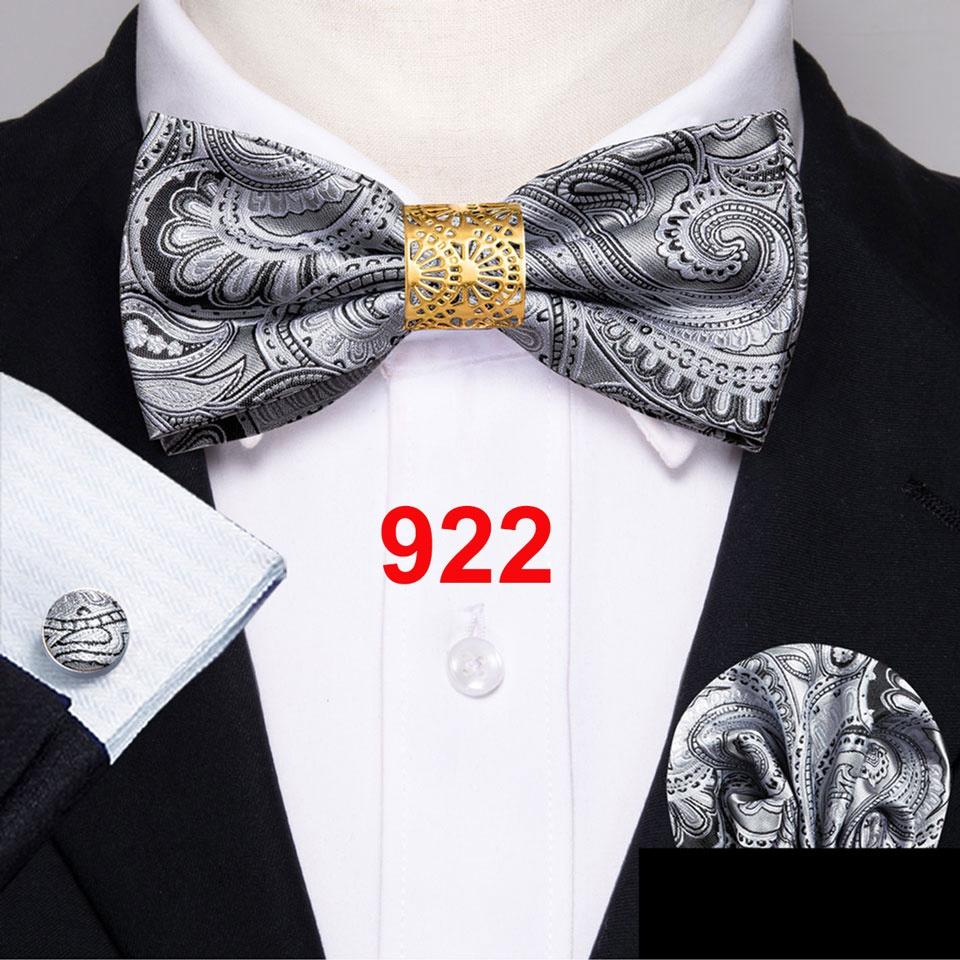 Barry.Wang Галстук-бабочка для мужчин, шелковый галстук-бабочка с рисунком пейсли, набор запонок в клетку