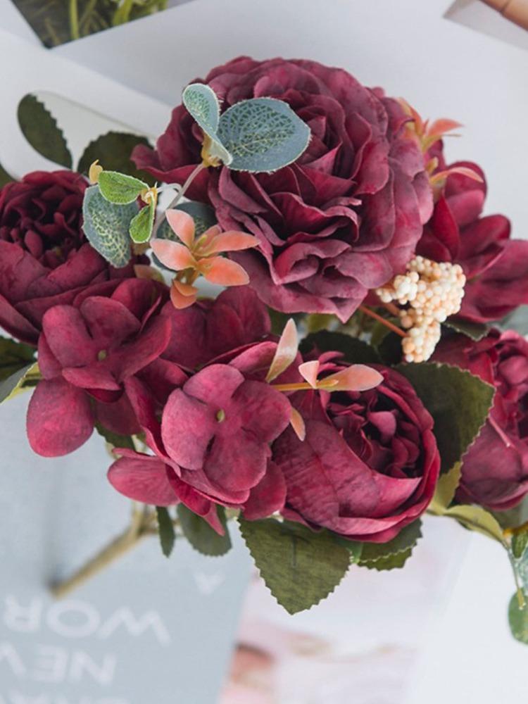 2 пучка искусственных цветов пиона, ретро шелковая роза, гортензия, винтажный свадебный букет, домашнее свадебное украшение, искусственный цветок