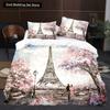 Пододеяльник с изображением цветов Эйфелевой башни King Queen Знаменитая архитектура Парижа Комплект постельного белья для женщин Романтический полиэстеровый пододеяльник