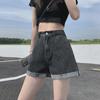 Women's High-Waist Loose Fit Summer Jean Shorts - Korean Style Wide Leg, Slim, Casual, Rolled Hem