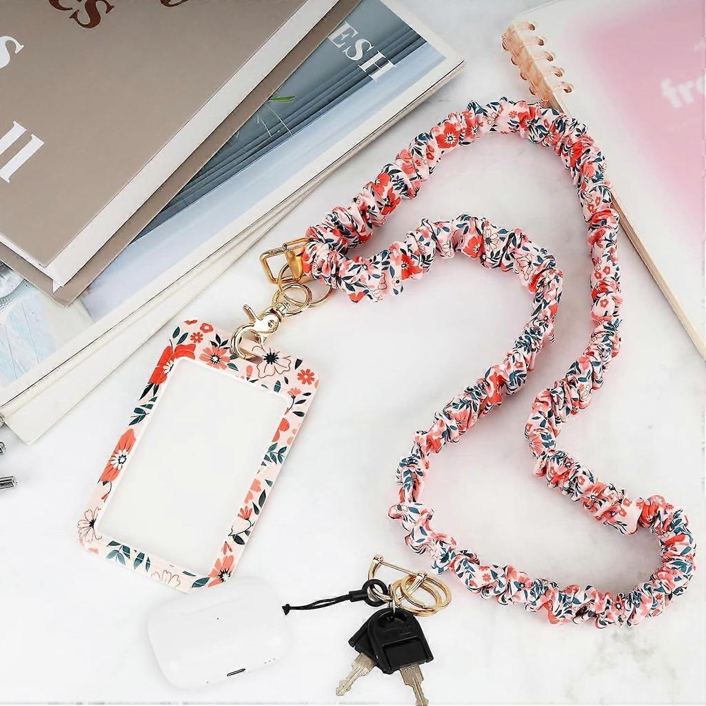 Scrunchie Lanyard Breakaway with ID Badge Holder - Floral Style Stretchy Lanyards with ID