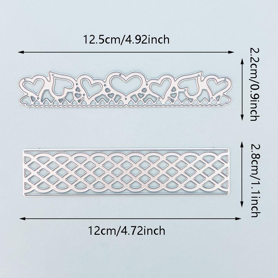 2 шт./набор Вырубные штампы Граница Сердце Клетка Полоска для изготовления открыток, Режущие штампы, Металлическая форма для вырубки, Штампы для скрапбукинга, DIY Травленый шаблон для тиснения