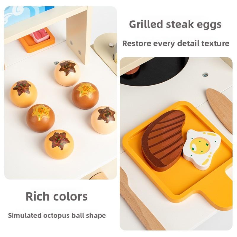 Kids Food Wooden Stall Toy With Ice Cream Bbq For Learning And Imaginative Play