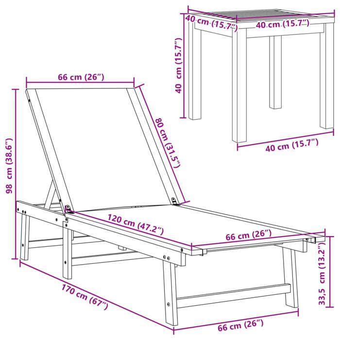 VidaXL Chaises longues lot de 2 table taupe bois d'acacia et textilène, lit de soleil, lit de repos, chaise longue 3279255