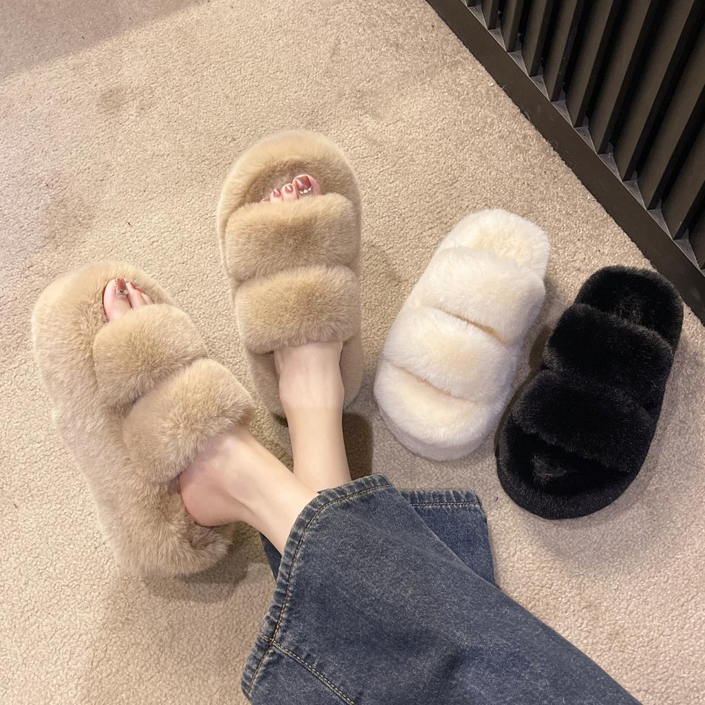 Mao Mao Slippers Women's High-end Outer Wear, New Autumn and Winter Hair Mop, and Thick-bottomed Winter Plush Home Cotton Mop.