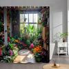 Наружный Садовый Постер Занавеска для Душа Винтажное Окно Стена Растущие Цветущие Растения Полиэстеровая Ткань Занавески для Душа Декор для Ванной