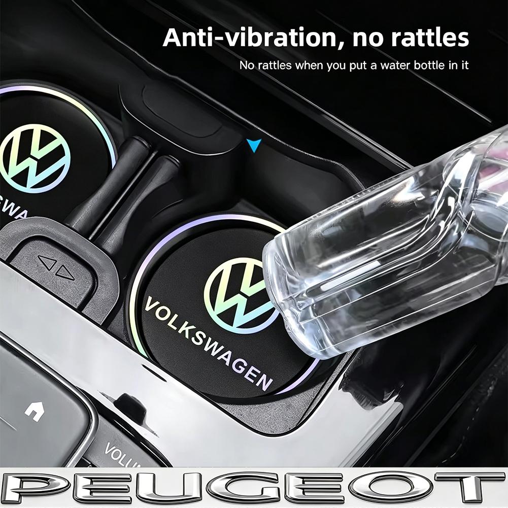 2Pcs Car Emblem Water Cup Pad Color Insulated Coasters Mat For VW Golf Tiguan T-Roc Polo Passat ID.4 T-Cross ID.3 Taigo ID.7 MK7 RJ4