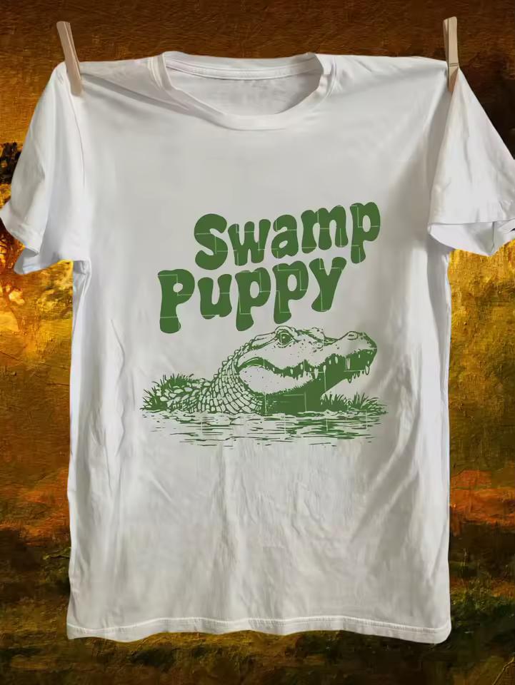 Crocodile Design Swamp Puppy T-Shirt Unisex Casual Crew Neck Short Sleeve Tee Extremely Soft Lightweight and Breathable Summer