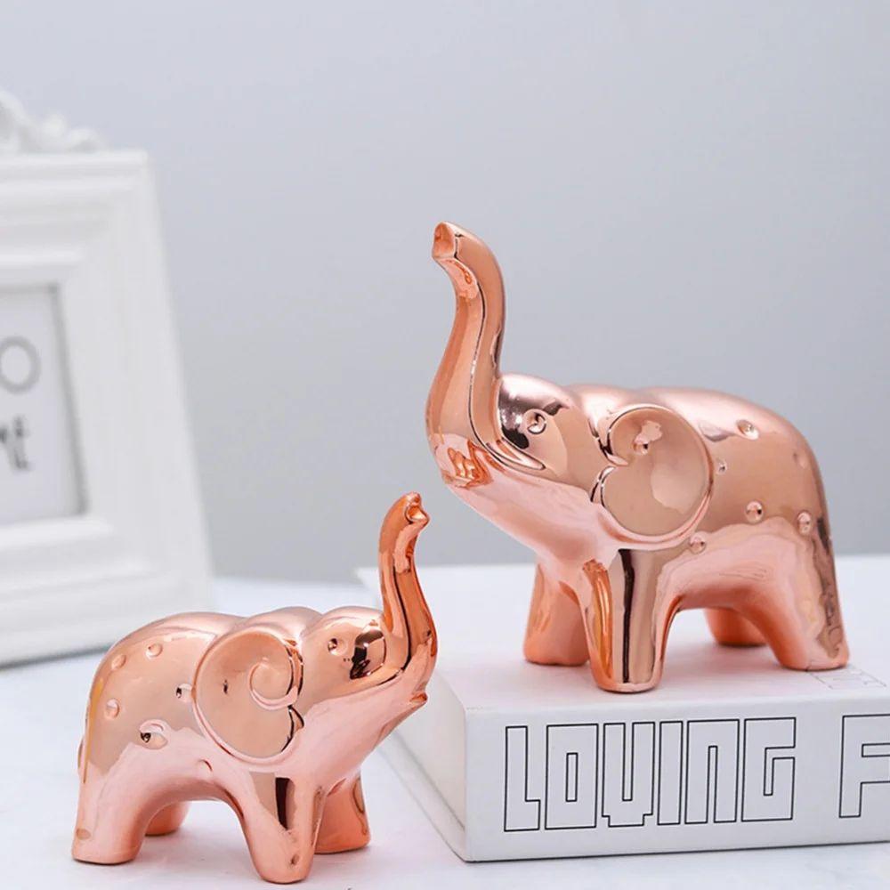 Пара статуэток слонов, керамическая скульптура животного, ремесло, декор для дома, офиса, рабочего стола, статуэтка на удачу и богатство, рождественский подарок, подарок на День матери