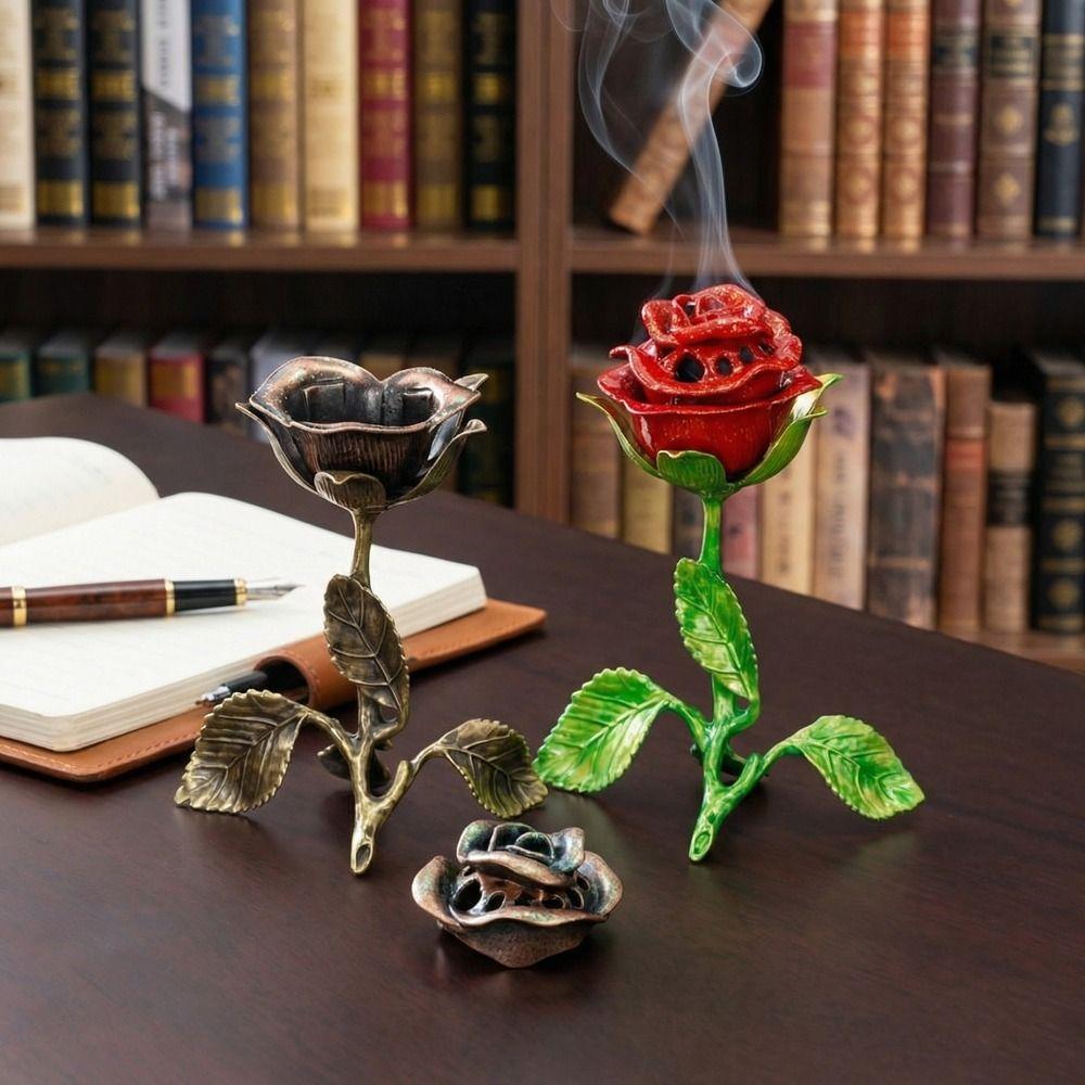 Handcrafted Metal Rose Burner Sturdy Aromatherapy Burner Rose Ornament Incense Holder Dining Room