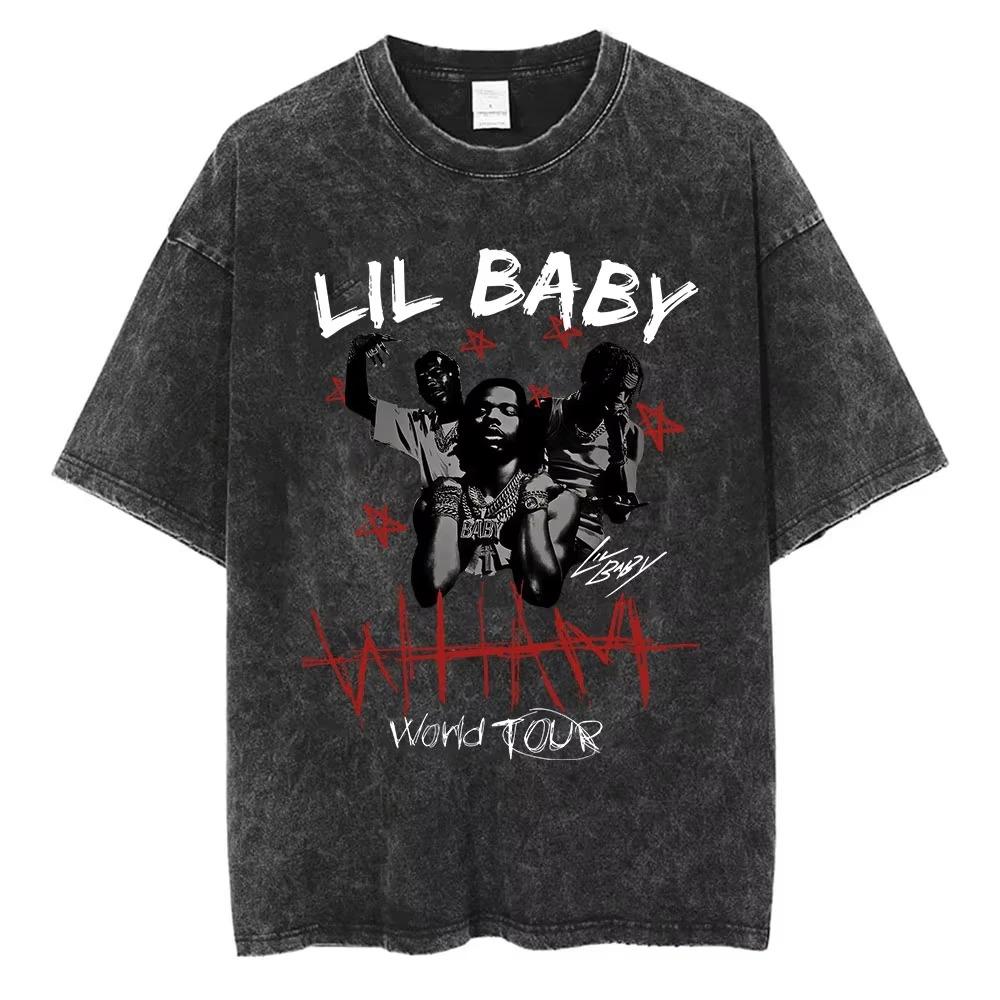 Женская хип-хоп рэп футболка с коротким рукавом Lil Baby Wham Мировой тур Мерч Футболка Ретро Стирка Высококачественная Футболка