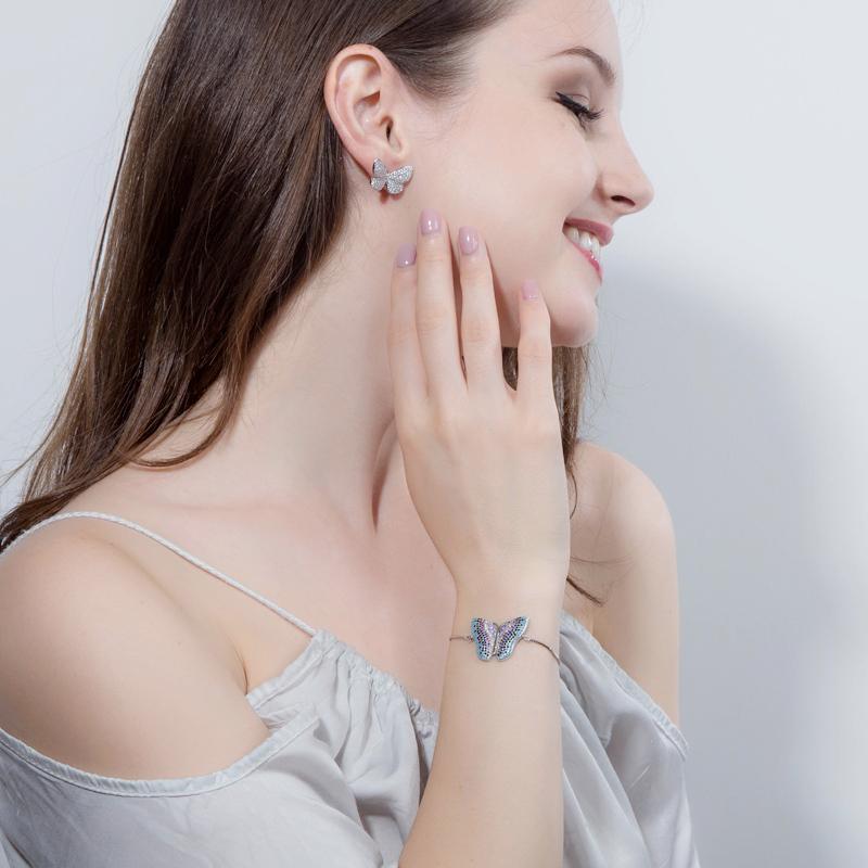 CMM Trendy Zirconia Chic Butterfly Shape Big Stud Earrings