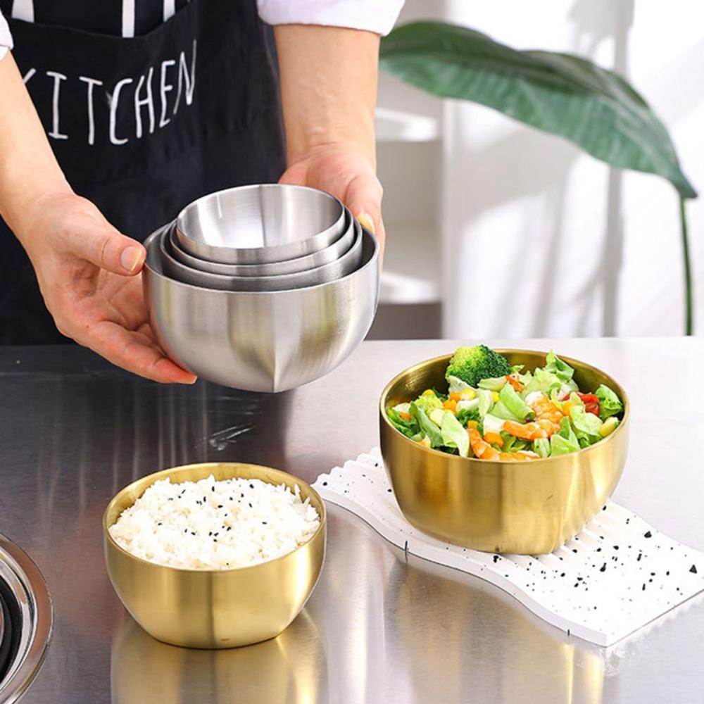 Anti-scalding Korean Style Stainless Steel Rice Bowl Double Layer Soup Bowl Kimchi Bowl Restaurant