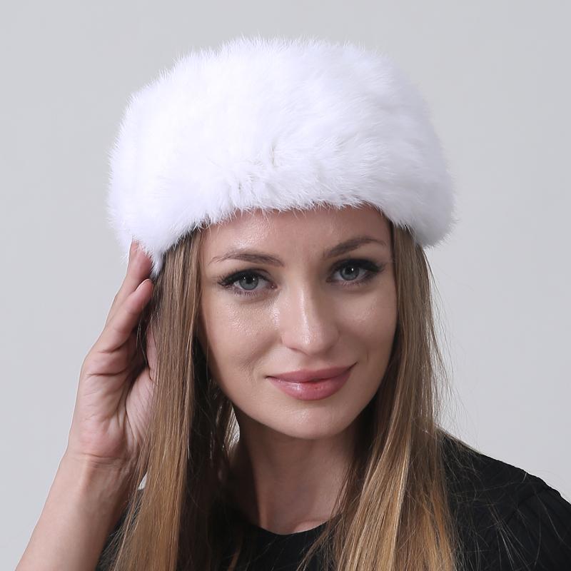 Пушистая шапка из кроличьего меха женская из натурального меха шляпа с открытым верхом с эластичной лентой, теплая зимняя модная шапка