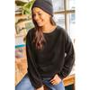 Women's White Black Striped Basic Soft Textured Loose Sweatshirt Swt-19000457
