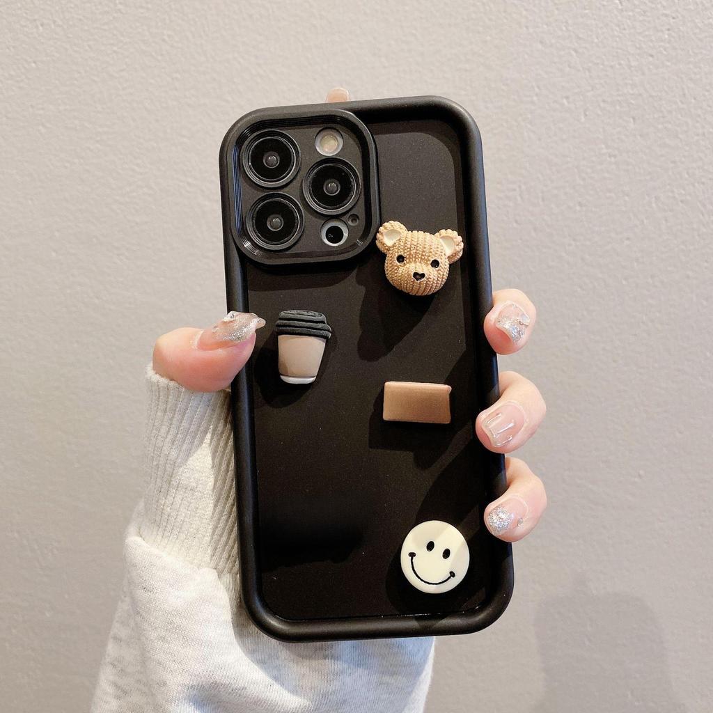 iPhone XS Max/14/15 Pro Coffee Bear Smiley Soft Shell Protective Case