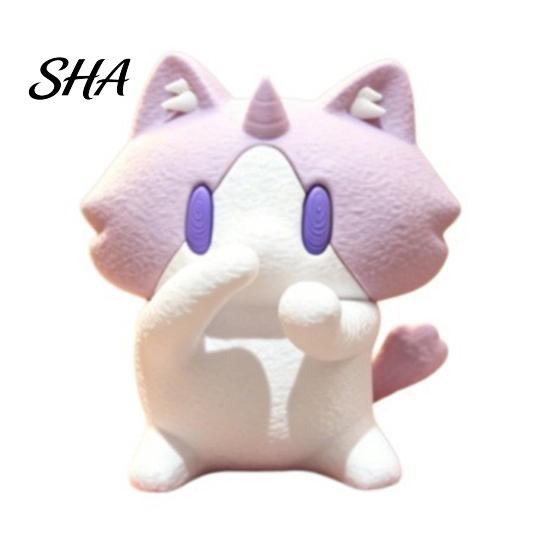 Playful Cat Decor with Stars Cute 3D Printed Figurine, Cartoon Desk Ornament Mouth Covering Figurine for Design, Compact Dancing Kitten Statue