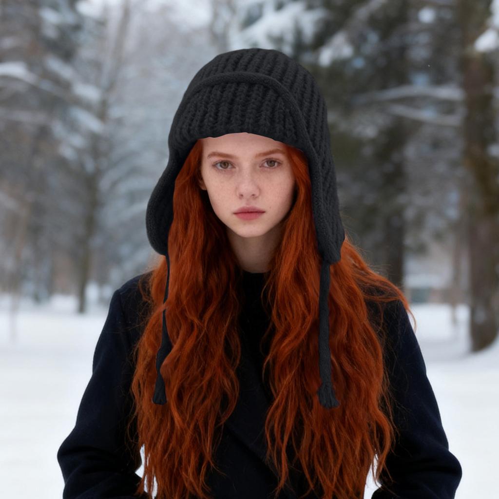Женская шапка-авиатор, Женская шерстяная шапка для холодной погоды, Модная теплая вязаная шапка для большого обхвата головы