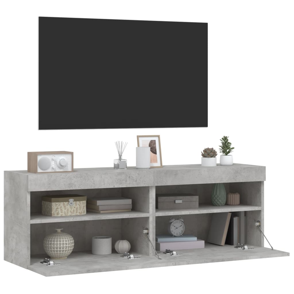 Vidaxl Ścienne Szafki Tv Z Led, 2 Szt., Szarość Betonu, 60X30X40 Cm