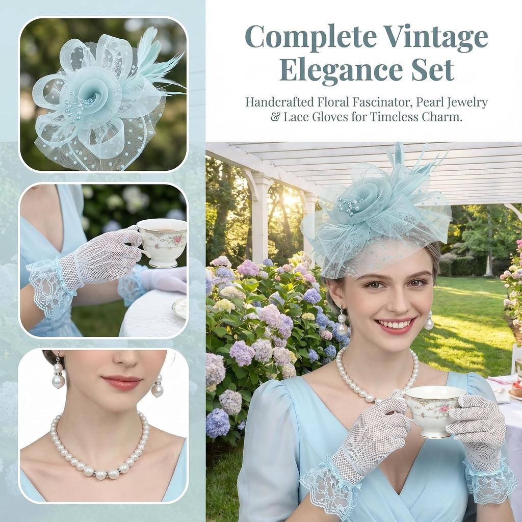 Шляпка-fascinator для женщин, на вечеринку с чаепитием, Fascinator, повязка на голову с перчатками, Аксессуары для вечеринки с чаепитием для дам