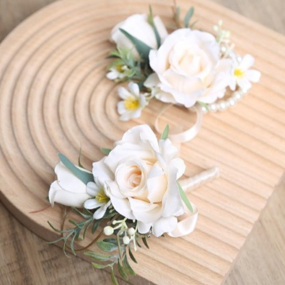 Silk Flowers Wedding Wrist Corsage Elegant Rose Corsage Artificial Boutonnieres Flowers Prom