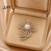 Electroplated Brooch Faux Pearl Rhinestone Flower Brooch, Hollow Floral Lapel Pin for Wedding Bridal Shower, Women Girls Clothing Jewelry Accessories