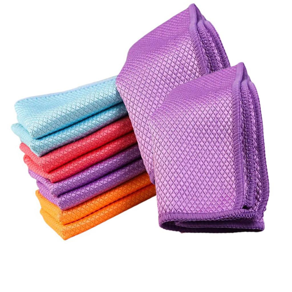 Pack Of 10 High Absorbent Fish Scale Microfiber Cleaning Cloths for Streak Free Surfaces In Kitchen and Home