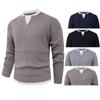 Men's Casual Solid Color Fake Two-piece Knitted Sweater, Men's Long-sleeved Pullover, Loose Inner V-neck Over Round-neck Sweater