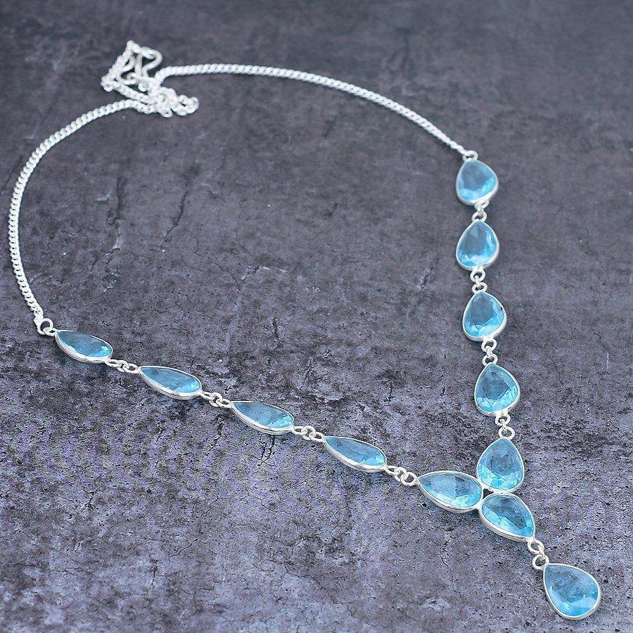 Ювелирные изделия ручной работы из серебра 925 пробы с голубым топазом, 18 дюймов, r2e00