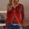 Женская футболка с рождественским принтом на пуговицах с длинным рукавом, повседневная, выходного дня, модная, базовая, с V-образным вырезом, обычная